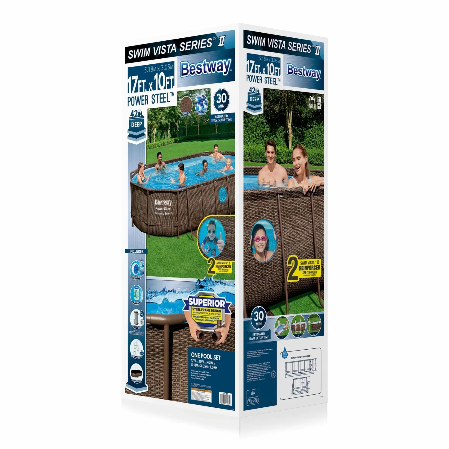 Bestway Power Steel Swim Vista Series II 17' X 10' X 42" Above Ground Pool Set - Image 9